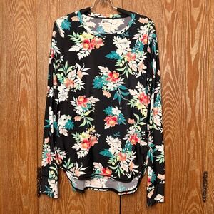 Tommy Bahama Black Floral Long Sleeve Rash Guard Swimming Outdoor Top M Vacation